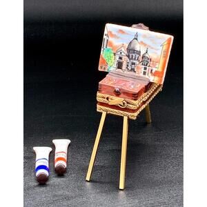 Authentic Hand-Painted Limoges Trinket Box – Artist’s Easel w Paris Street Scene